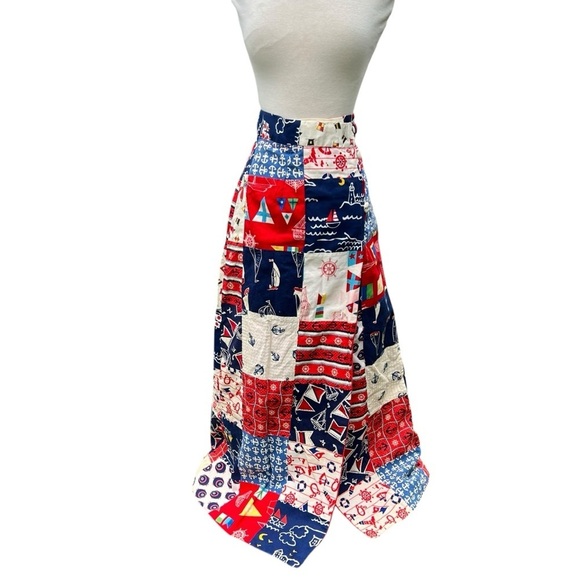 Vintage 50s 60s Patchwork Nautical High Waist Maxi Skirt Patriotic Sailing Sm - Picture 4 of 16